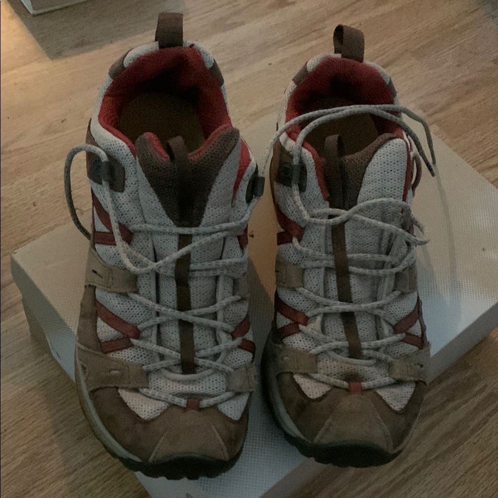 Merrell Red and Brown Sneakers with Breathable Mesh and Cushioned Sole